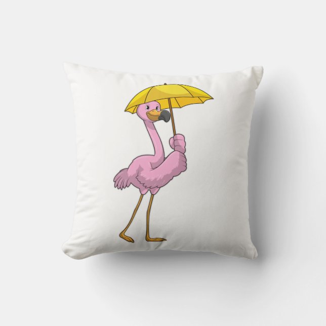 Coussin Flamant rose à la pluie avec parapluie (Recto)