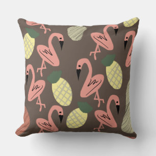 Coussin Flamant rose ananas Doodles tirés à la main