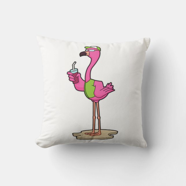 Coussin Flamant rose avec Lunettes de soleil & Casquette (Recto)