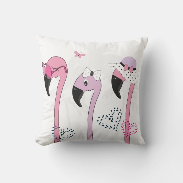 Coussin Flamant rose avec lunettes de soleil et casquette  (Recto)