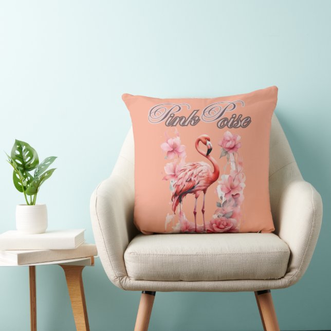 Coussin Flamant rose d'alimentation des fleurs | Aquarelle (Chaise)