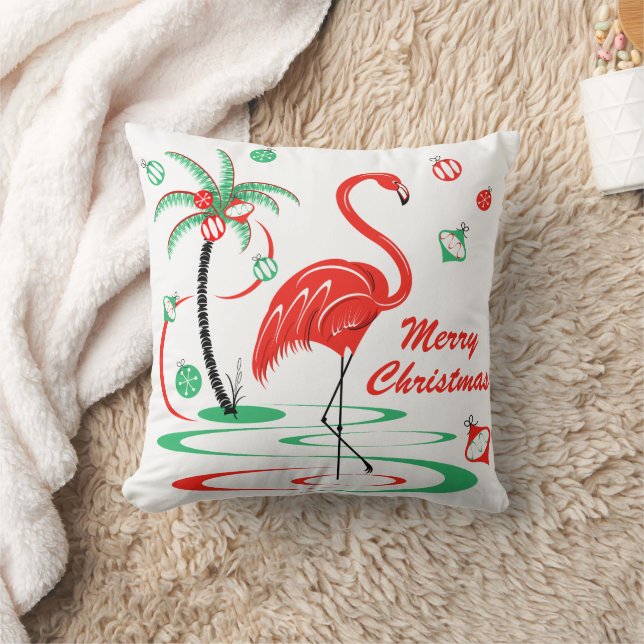 Coussin Flamant rose de Noël rouge Noël carré (Couverture)