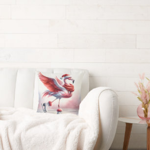 Coussin Flamant rose De Noël Sur Patins