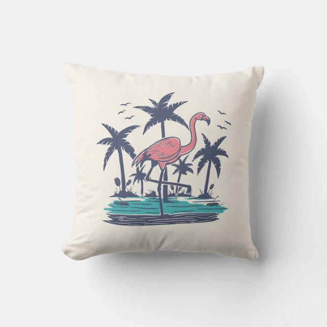 Coussin Flamant rose de vacances sur la plage (Recto)