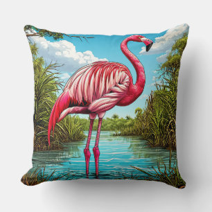 Coussin Flamant rose debout dans un cadre tropical serein