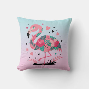 Coussin Flamant rose des fleurs tropicales