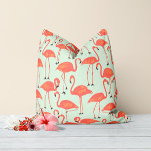 Coussin Flamant Rose Dessiné à la Main Rétro Motif Tropi