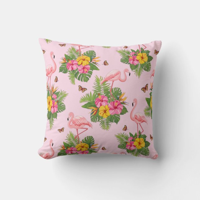 Coussin Flamant rose et papillons 1 (Recto)