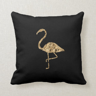 Coussin Flamant rose métal d'or sur noir