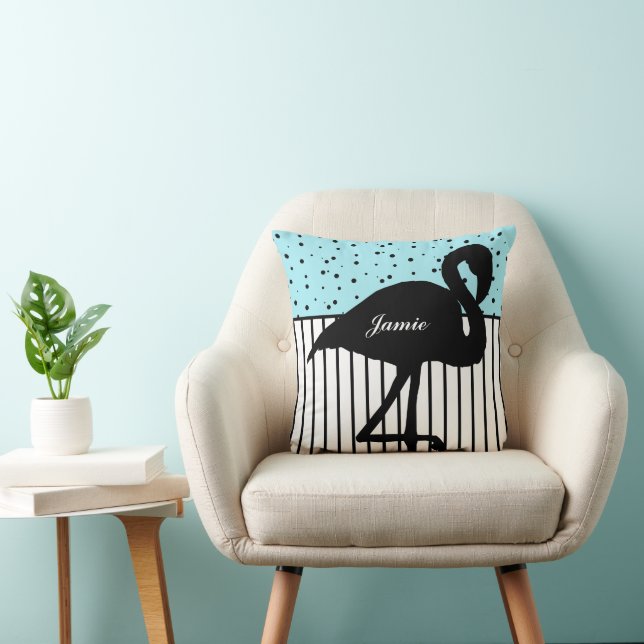 Coussin Flamant rose moderne Grille et pointes Noir Blanc  (Chaise)