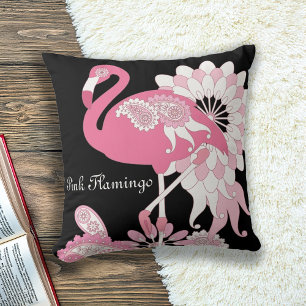 Coussin Flamant rose moderne personnalisé noir rose pastel