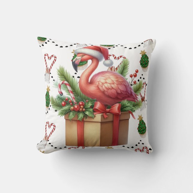 Coussin Flamant rose Noël Thème (Recto)