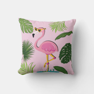 Coussin Flamant rose Palm Feuille Tropical Design