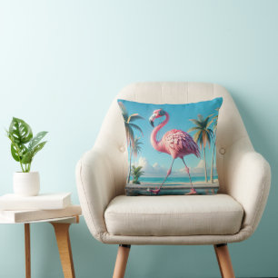 Coussin Flamant rose portant des baskets