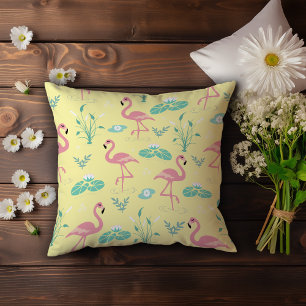 Coussin Flamant rose rose mignon motif jaune