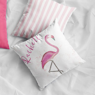 Coussin Flamant rose rose mignon Nom personnalisé