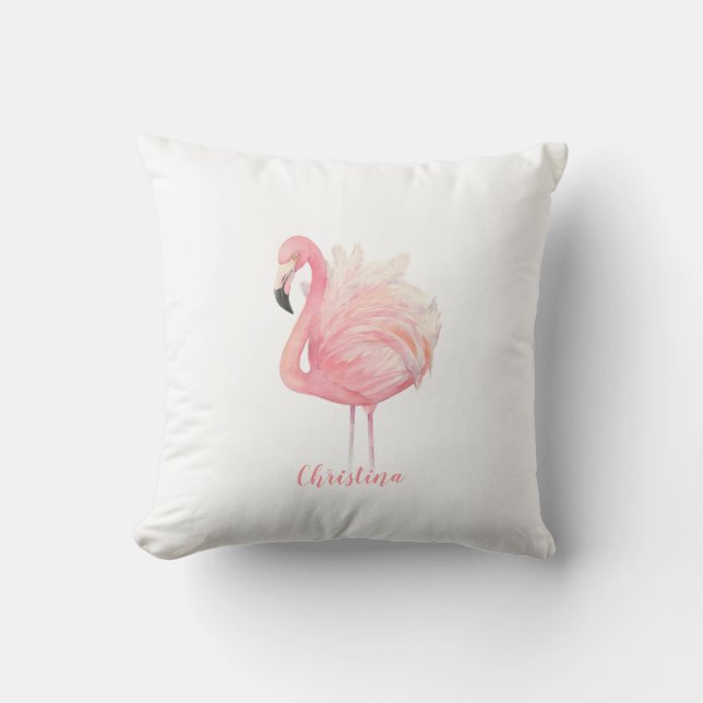 Coussin Flamant rose rose, plumes roses, Baby Girl Nursery (Recto)