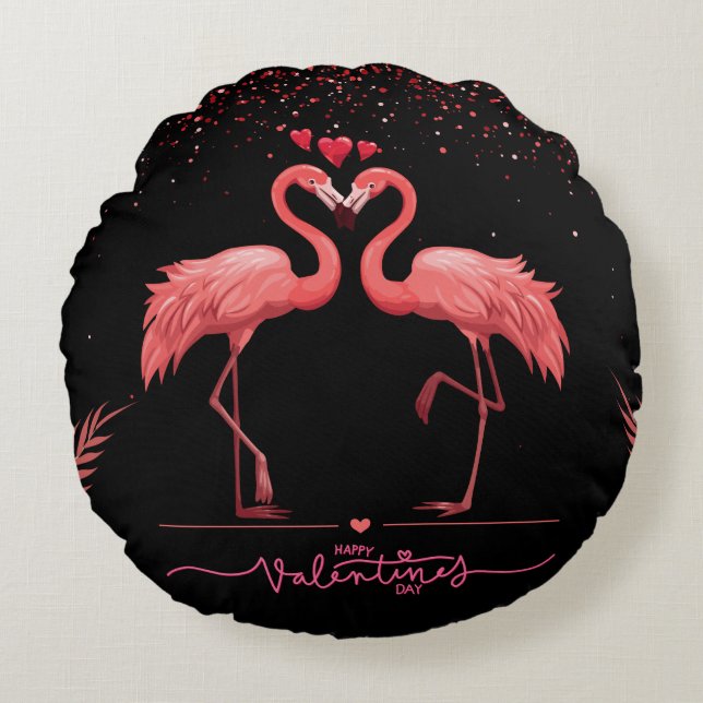 Coussin Flamant rose rose rond (Devant)