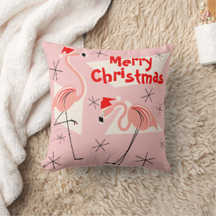 Coussin Flamant rose Santas Pink Joyeux carré de Noël