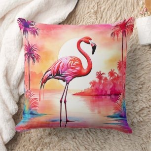 Coussin Flamant rose tropical