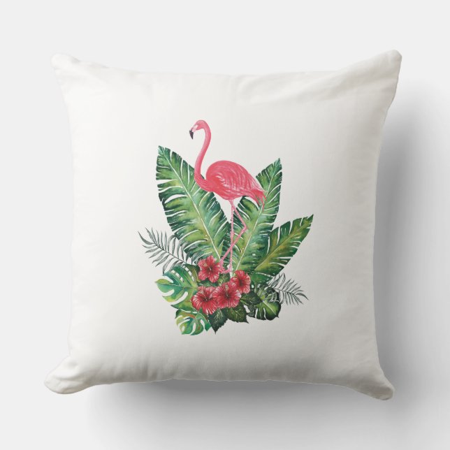 Coussin Flamant rose tropical feuille (Recto)