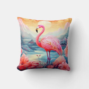 Coussin Flamant Tropical avec Fleurs