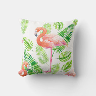 Coussin Flamants roses et feuilles tropicaux