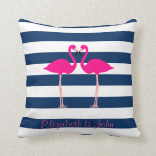 Coussin Flamants roses mignons amoureux, rayures-personnal