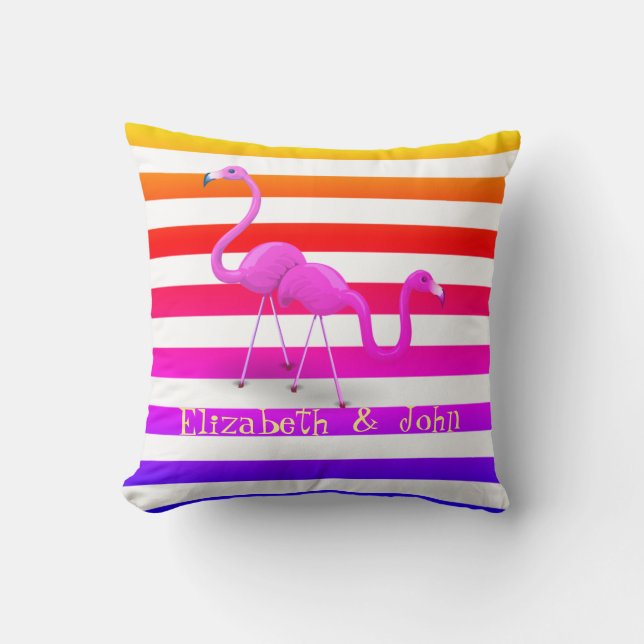 Coussin Flamants roses mignons, Ombre Stripes (Recto)