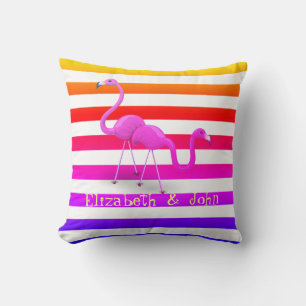 Coussin Flamants roses mignons, rayures ombrées