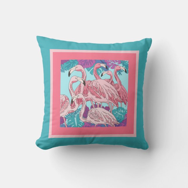 Coussin Flamants roses mignons sur rose & menthe (Recto)