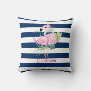 Coussin Flamants Roses MignonsFeuille Tropicale,Rayée