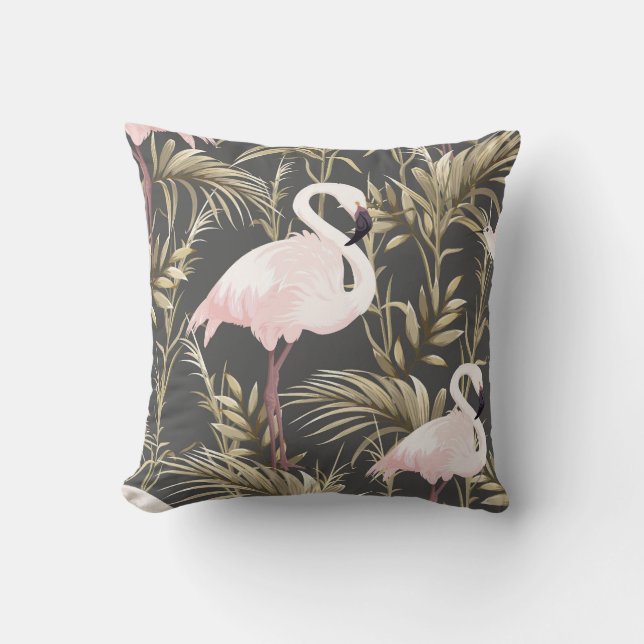 Coussin Flamants roses & Or : Pink Tropical Elegance. (Recto)