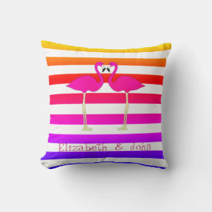 Coussin Flamants roses personnalisés à rayures ombrées