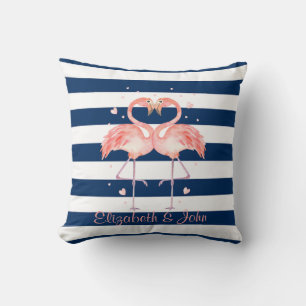 Coussin Flamants roses Roses En Amour, Bleu Marine