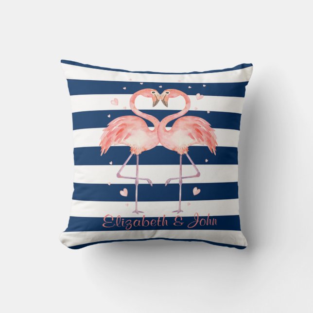 Coussin Flamants roses Roses En Amour, Bleu Marine (Recto)