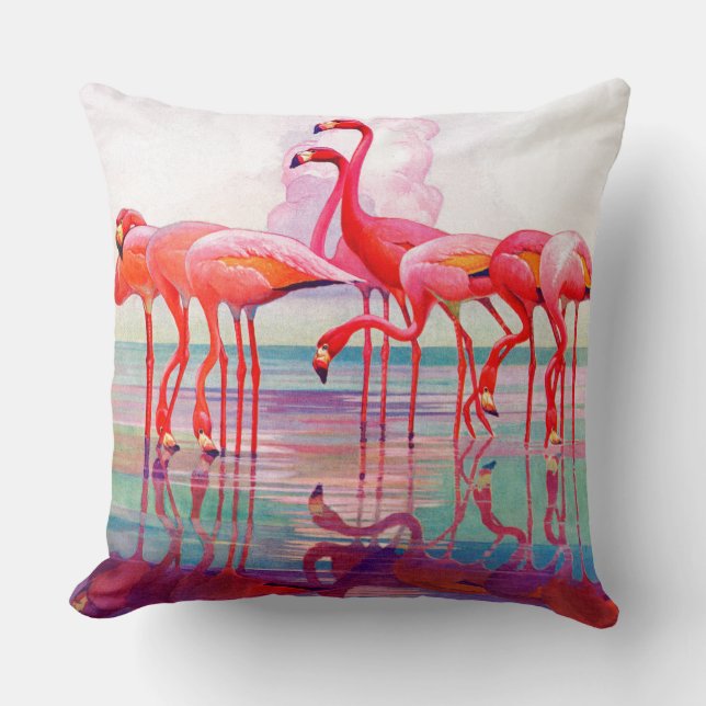 Coussin Flamants roses roses par Francis Lee Jaques (Recto)