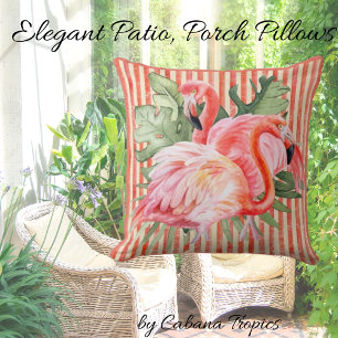 Coussin Flamants roses roses Tropical Feuille Coral Stripe
