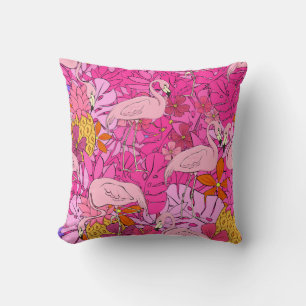 Coussin Flamants roses sur un arrière - plan de feuilles t
