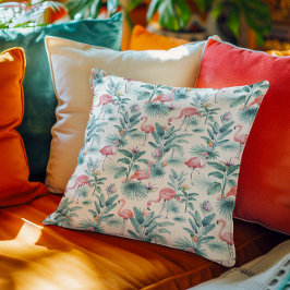 Coussin Flamants roses tropicaux feuille motif
