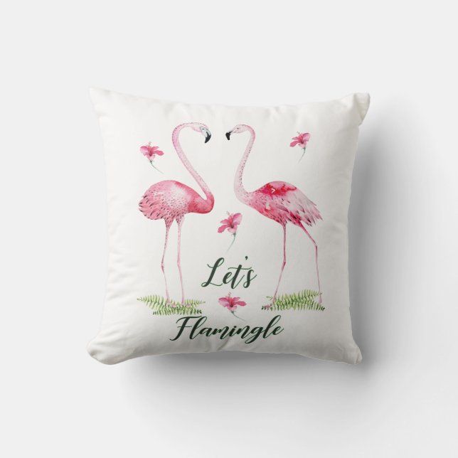 Coussin Flamingle Flamants roses de typographie, Fleurs (Recto)