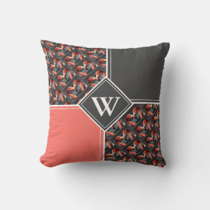 Coussin FLAMINGO Monogramme personnalisé Corail Gris