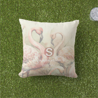 Coussin Flamingo Tropical Monogramme Fête de Mariage