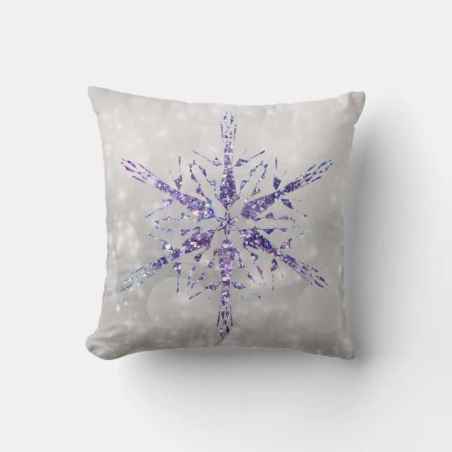 Coussin Flamme de neige violet de Noël Étincelle d'argent (Recto)