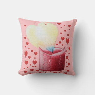 Coussin flamme rouge bougie rose en forme de coeur
