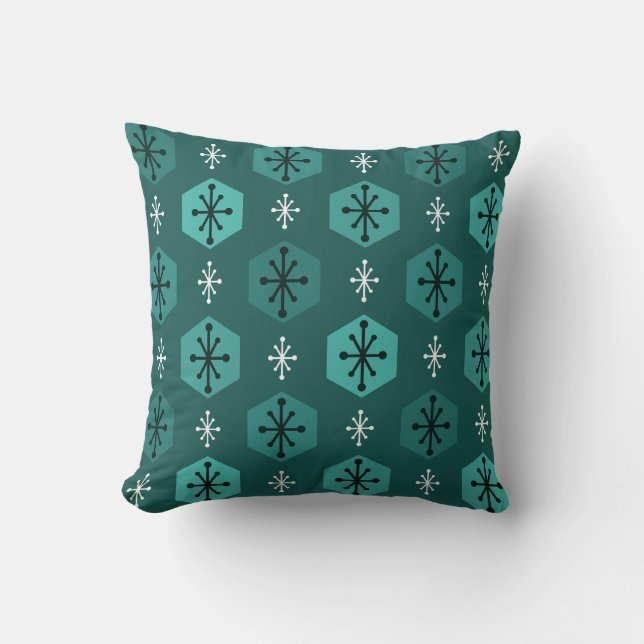 Coussin Flammes de neige de Noël rétro Turquoise (Recto)