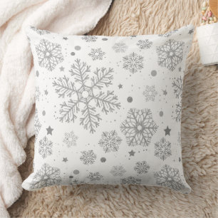 Coussin Flammes de neige en argent sur blanc