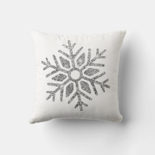Coussin Flammes de neige en argent sur le blanc d'hiver