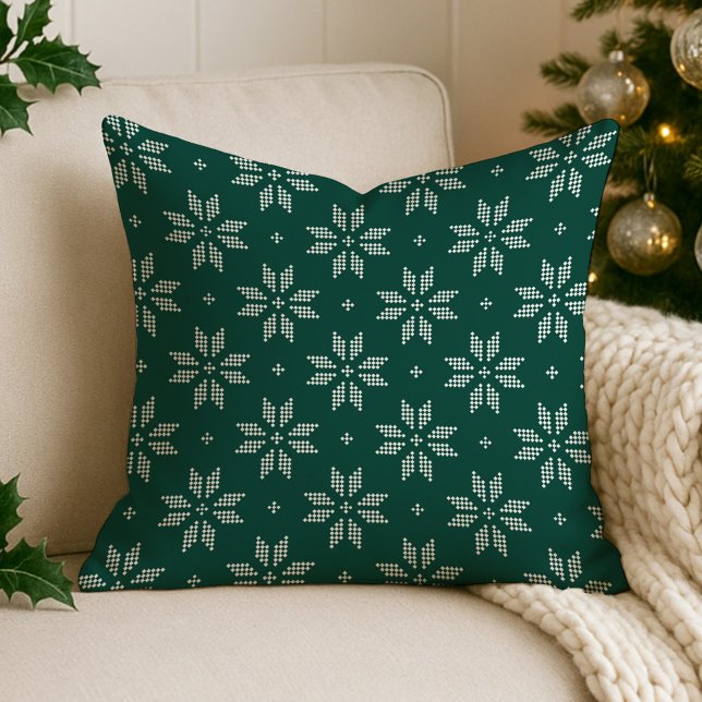 Coussin Fléau de neige nordique vert et blanc | Fêtes (Créateur téléchargé)