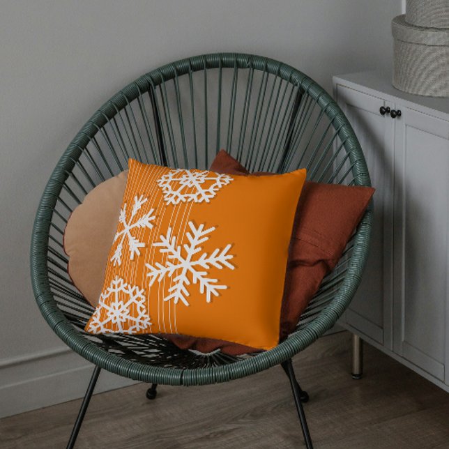 Coussin Flèche de neige blanche de Noël orange et blanc mo (Créateur téléchargé)